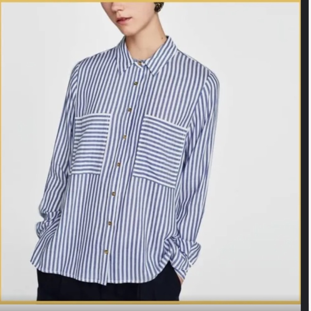Zara Basic Striped button up top